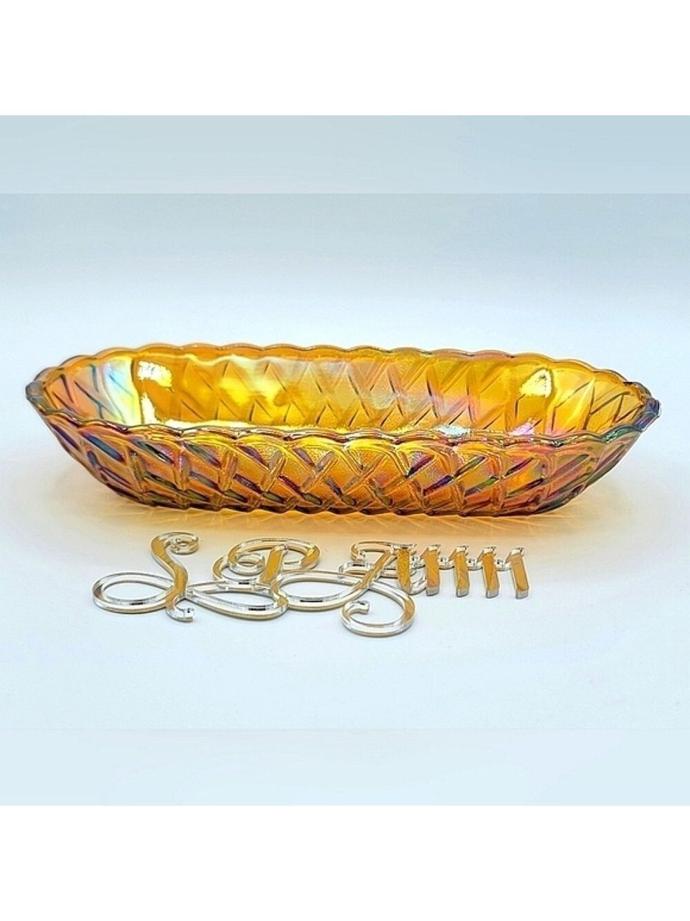 Vintage Carnival Glass Iridescent Marigold Amber Indiana Glass Bowl Dish #933